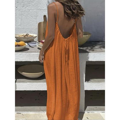 🌿🌸Women's Solid Color Cami Lounge Dress, Elegant Sleeveless Long Dress for Summer, Ladies Sleepwear for Indoor Wear